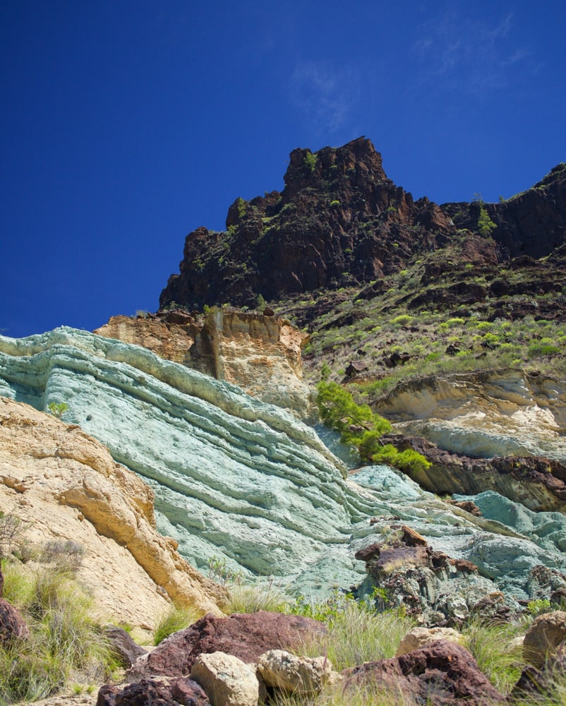 Los azulejos (a colorful rock-fomation) as seen from street level