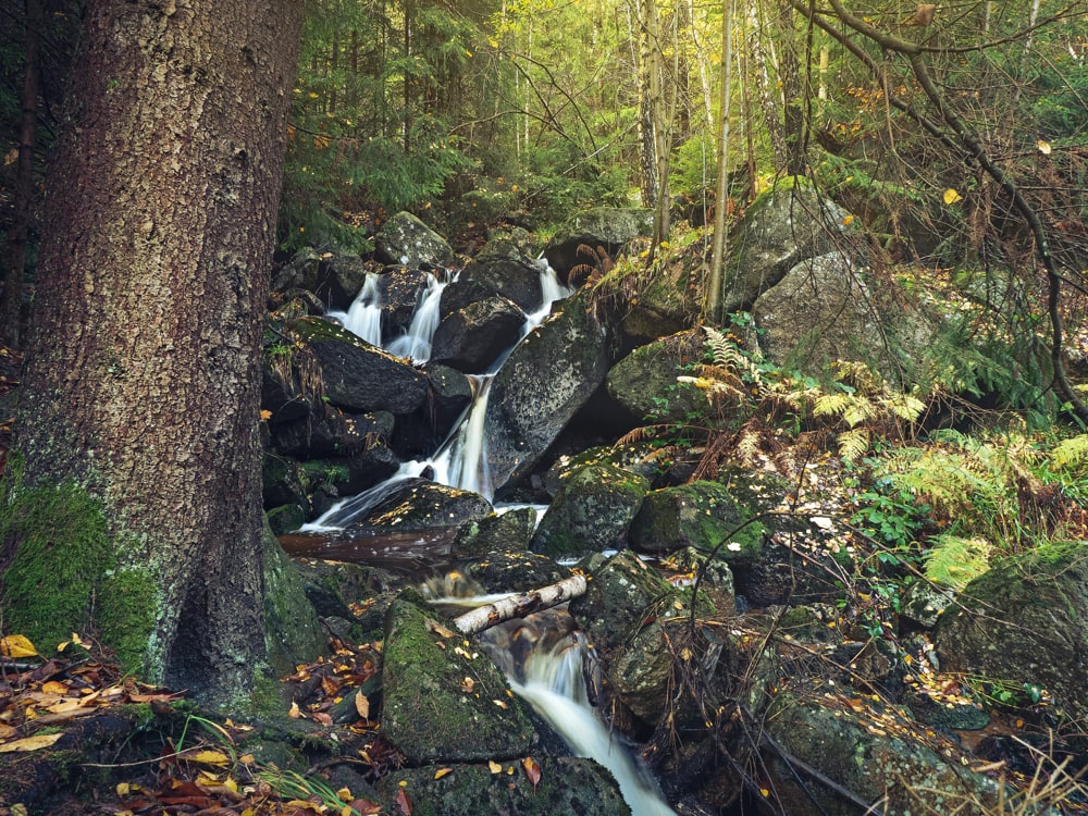 A waterfall at the "Steinerne Renne" in autumn.