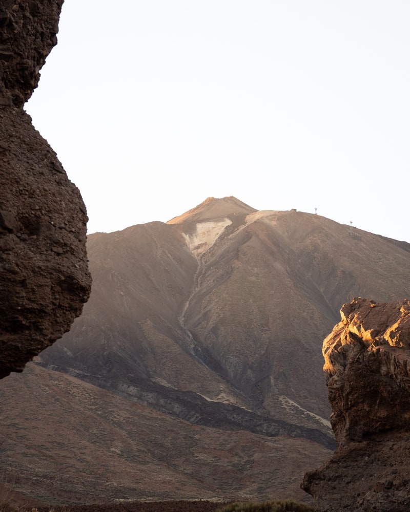 The top of the Teide side-lit by the setting sun photographed from Roques de Garcia.